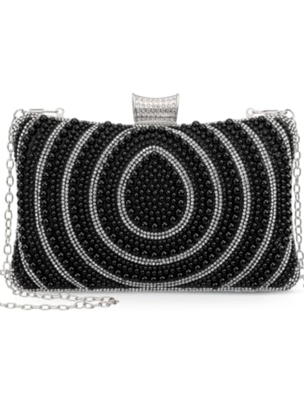 Pearl Sequin Evening Clutch Wedding Formal Purse with Rhinestone & Detachable